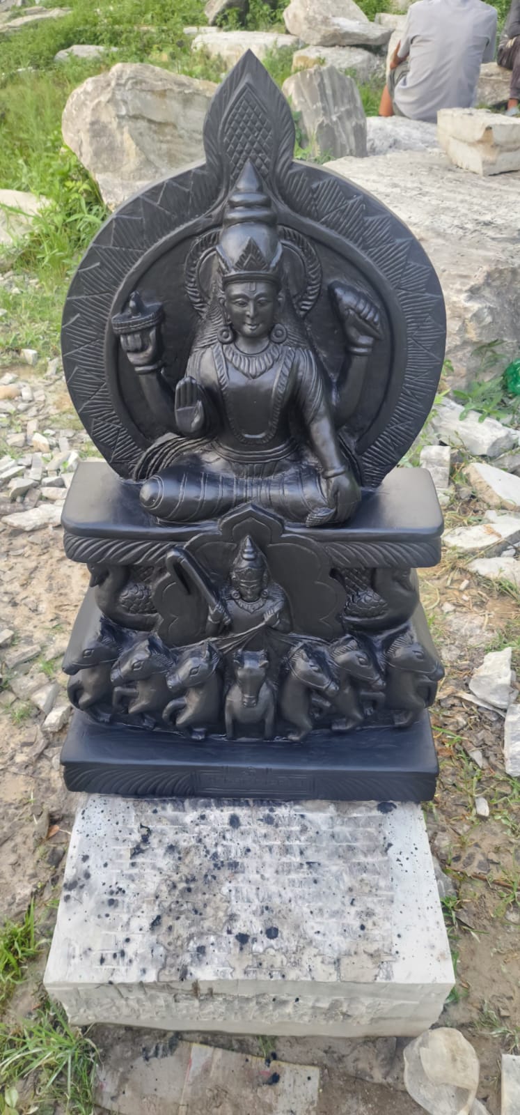 Bring the divine blessings of light, health, and prosperity into your home with this beautifully handcrafted Lord Surya Murti made in Nepal. Expertly carved from premium stone by skilled Nepali artisans, it is perfect for temples, home shrines, gardens, and spiritual spaces.